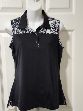 Adidas Black Sleeveless Polo Tank with Monochrome Print Yokeaddidas